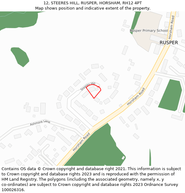 12, STEERES HILL, RUSPER, HORSHAM, RH12 4PT: Location map and indicative extent of plot