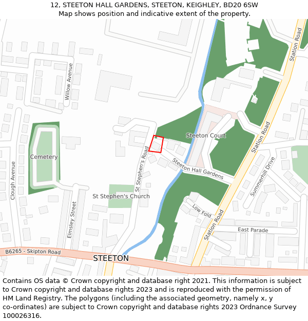 12, STEETON HALL GARDENS, STEETON, KEIGHLEY, BD20 6SW: Location map and indicative extent of plot