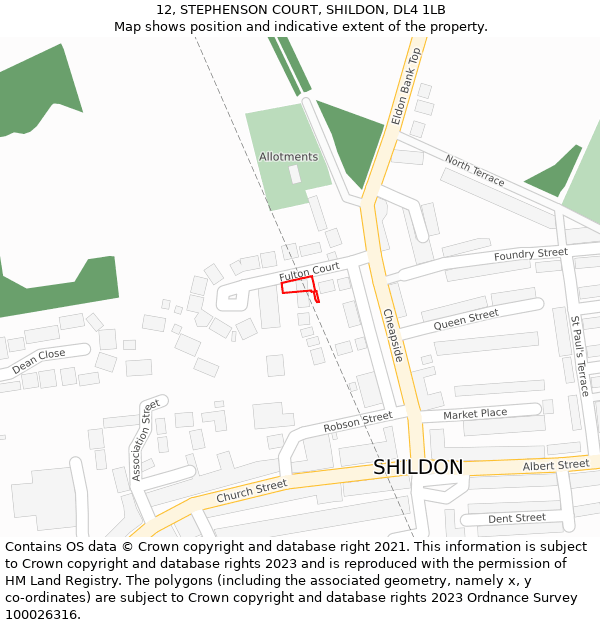 12, STEPHENSON COURT, SHILDON, DL4 1LB: Location map and indicative extent of plot