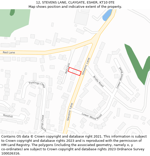 12, STEVENS LANE, CLAYGATE, ESHER, KT10 0TE: Location map and indicative extent of plot