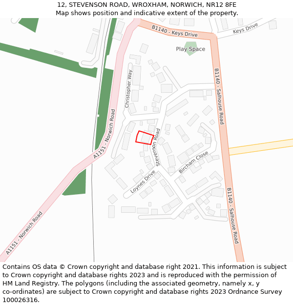 12, STEVENSON ROAD, WROXHAM, NORWICH, NR12 8FE: Location map and indicative extent of plot