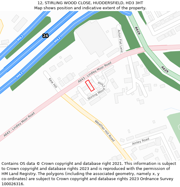 12, STIRLING WOOD CLOSE, HUDDERSFIELD, HD3 3HT: Location map and indicative extent of plot