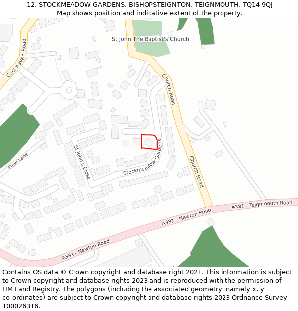 12, STOCKMEADOW GARDENS, BISHOPSTEIGNTON, TEIGNMOUTH, TQ14 9QJ: Location map and indicative extent of plot