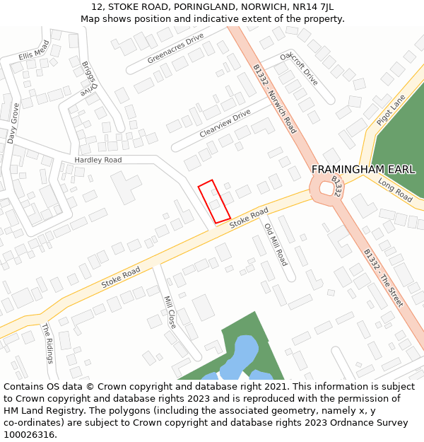 12, STOKE ROAD, PORINGLAND, NORWICH, NR14 7JL: Location map and indicative extent of plot