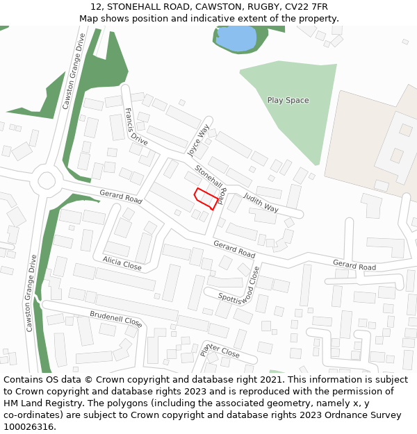 12, STONEHALL ROAD, CAWSTON, RUGBY, CV22 7FR: Location map and indicative extent of plot