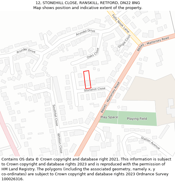 12, STONEHILL CLOSE, RANSKILL, RETFORD, DN22 8NG: Location map and indicative extent of plot