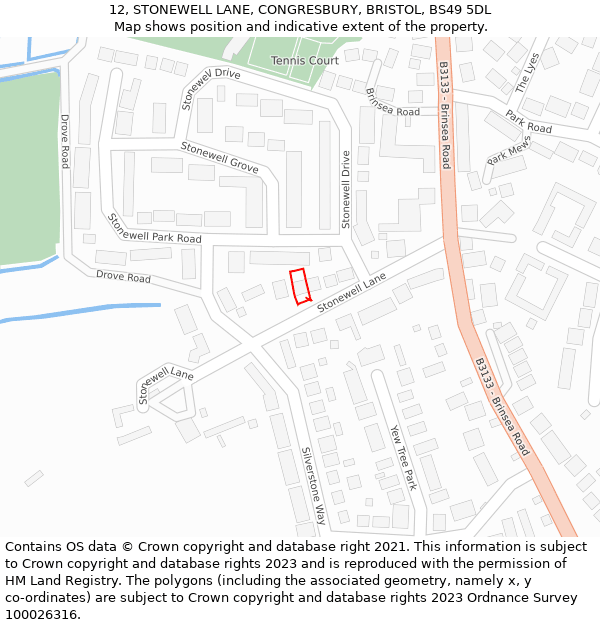 12, STONEWELL LANE, CONGRESBURY, BRISTOL, BS49 5DL: Location map and indicative extent of plot