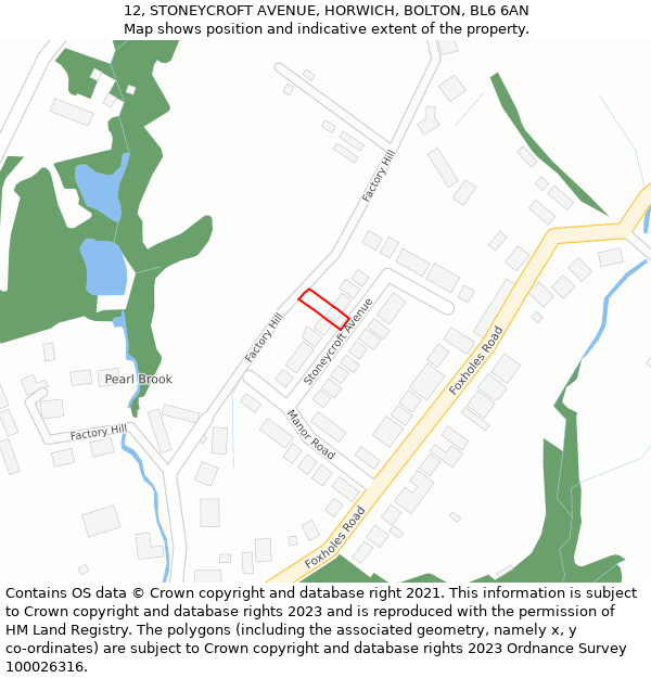 12, STONEYCROFT AVENUE, HORWICH, BOLTON, BL6 6AN: Location map and indicative extent of plot