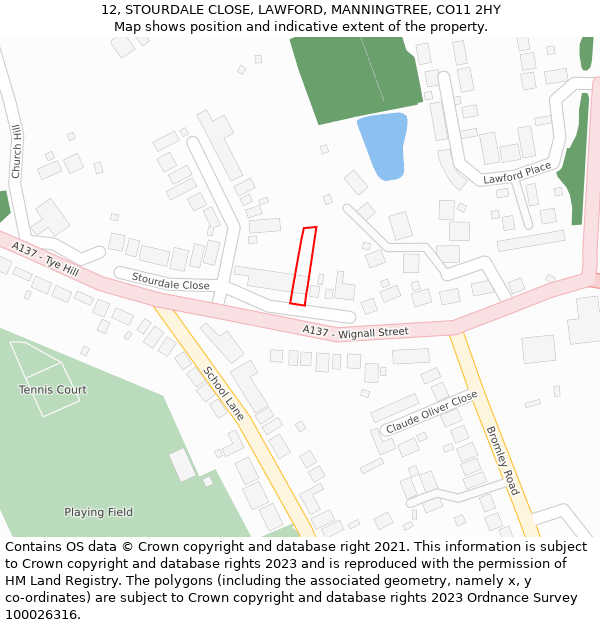 12, STOURDALE CLOSE, LAWFORD, MANNINGTREE, CO11 2HY: Location map and indicative extent of plot