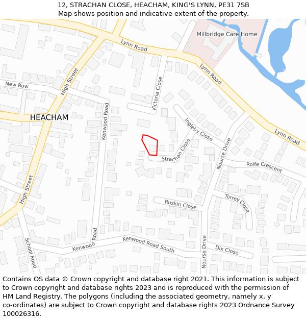 12, STRACHAN CLOSE, HEACHAM, KING'S LYNN, PE31 7SB: Location map and indicative extent of plot