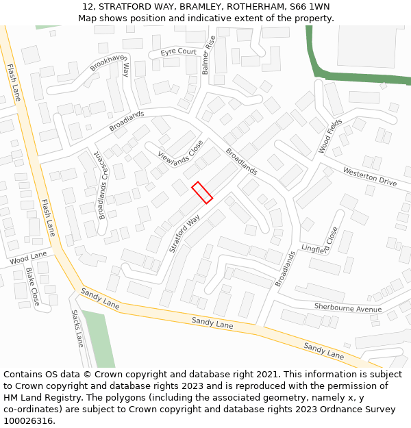 12, STRATFORD WAY, BRAMLEY, ROTHERHAM, S66 1WN: Location map and indicative extent of plot