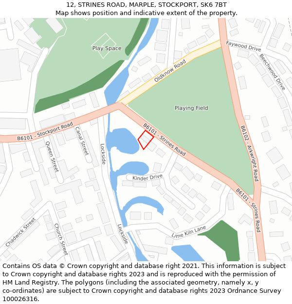 12, STRINES ROAD, MARPLE, STOCKPORT, SK6 7BT: Location map and indicative extent of plot