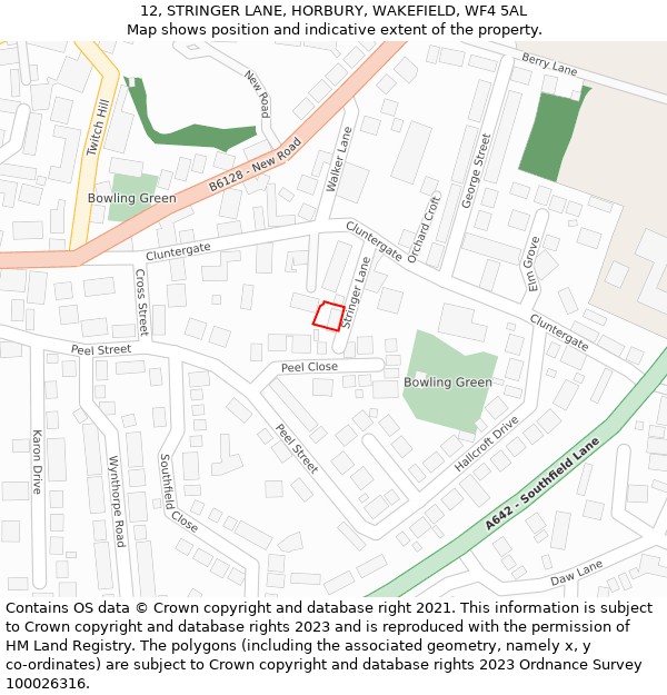 12, STRINGER LANE, HORBURY, WAKEFIELD, WF4 5AL: Location map and indicative extent of plot