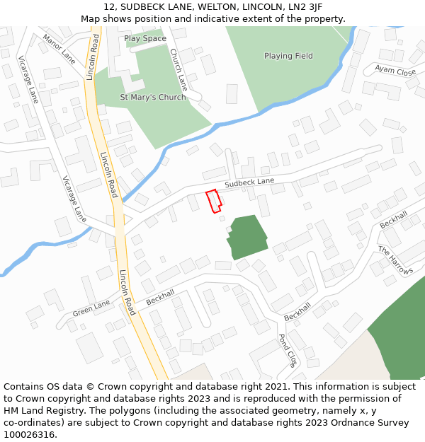 12, SUDBECK LANE, WELTON, LINCOLN, LN2 3JF: Location map and indicative extent of plot