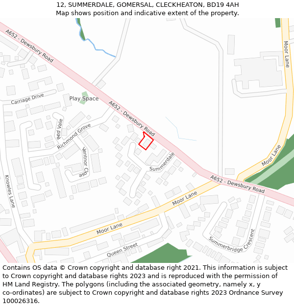 12, SUMMERDALE, GOMERSAL, CLECKHEATON, BD19 4AH: Location map and indicative extent of plot