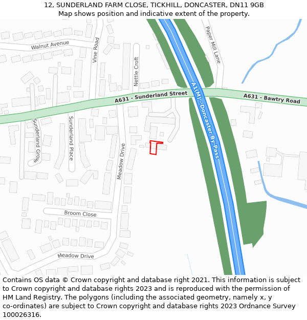 12, SUNDERLAND FARM CLOSE, TICKHILL, DONCASTER, DN11 9GB: Location map and indicative extent of plot