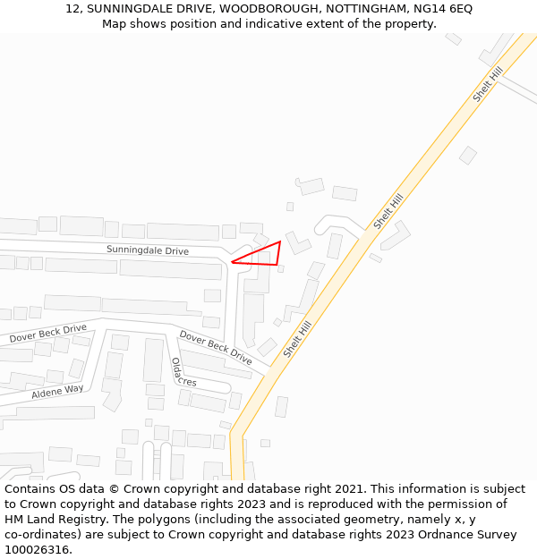 12, SUNNINGDALE DRIVE, WOODBOROUGH, NOTTINGHAM, NG14 6EQ: Location map and indicative extent of plot