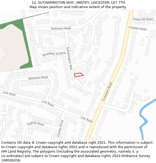 12, SUTHERINGTON WAY, ANSTEY, LEICESTER, LE7 7TH: Location map and indicative extent of plot