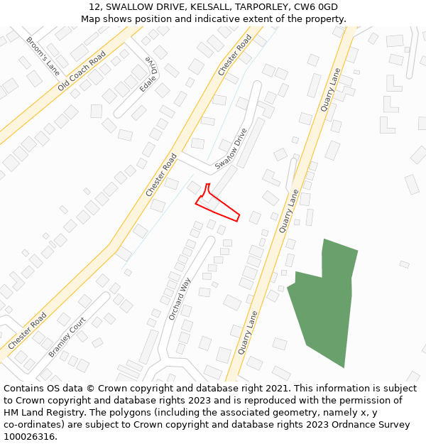 12, SWALLOW DRIVE, KELSALL, TARPORLEY, CW6 0GD: Location map and indicative extent of plot