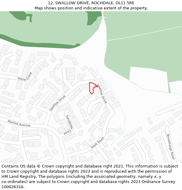 12, SWALLOW DRIVE, ROCHDALE, OL11 5RE: Location map and indicative extent of plot