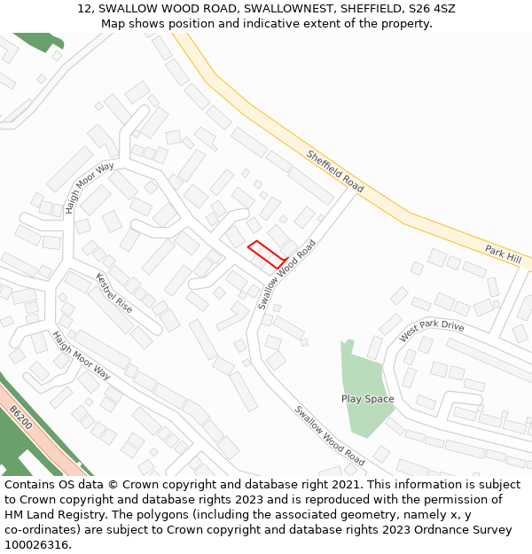 12, SWALLOW WOOD ROAD, SWALLOWNEST, SHEFFIELD, S26 4SZ: Location map and indicative extent of plot