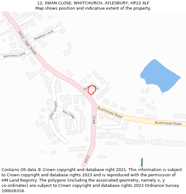 12, SWAN CLOSE, WHITCHURCH, AYLESBURY, HP22 4LF: Location map and indicative extent of plot