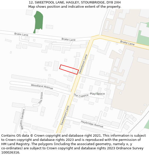 12, SWEETPOOL LANE, HAGLEY, STOURBRIDGE, DY8 2XH: Location map and indicative extent of plot