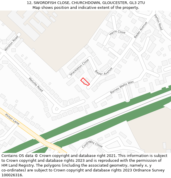 12, SWORDFISH CLOSE, CHURCHDOWN, GLOUCESTER, GL3 2TU: Location map and indicative extent of plot