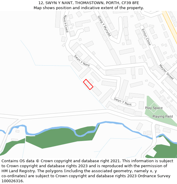 12, SWYN Y NANT, THOMASTOWN, PORTH, CF39 8FE: Location map and indicative extent of plot