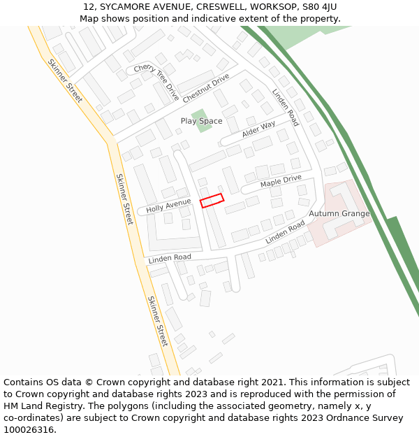 12, SYCAMORE AVENUE, CRESWELL, WORKSOP, S80 4JU: Location map and indicative extent of plot