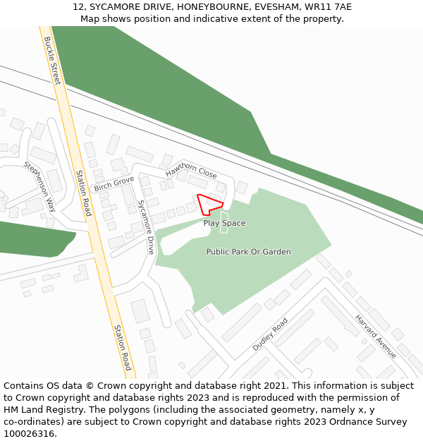 12, SYCAMORE DRIVE, HONEYBOURNE, EVESHAM, WR11 7AE: Location map and indicative extent of plot