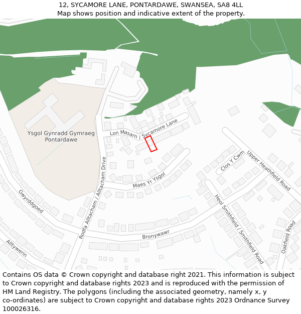 12, SYCAMORE LANE, PONTARDAWE, SWANSEA, SA8 4LL: Location map and indicative extent of plot