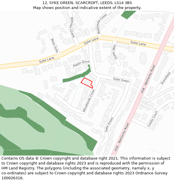 12, SYKE GREEN, SCARCROFT, LEEDS, LS14 3BS: Location map and indicative extent of plot