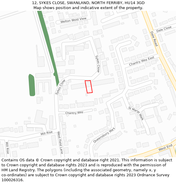 12, SYKES CLOSE, SWANLAND, NORTH FERRIBY, HU14 3GD: Location map and indicative extent of plot