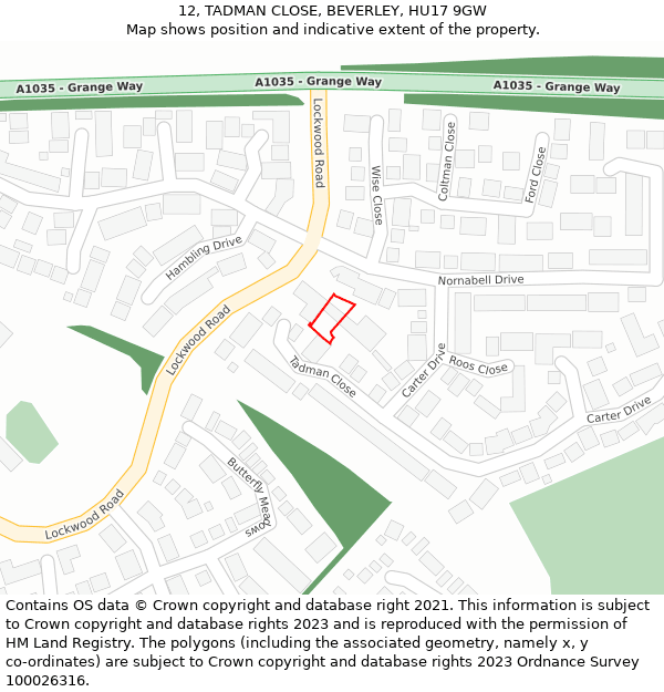 12, TADMAN CLOSE, BEVERLEY, HU17 9GW: Location map and indicative extent of plot