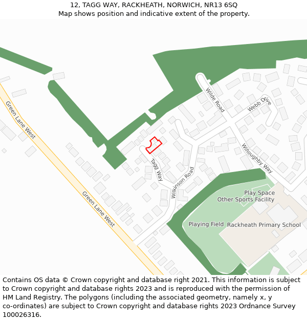 12, TAGG WAY, RACKHEATH, NORWICH, NR13 6SQ: Location map and indicative extent of plot