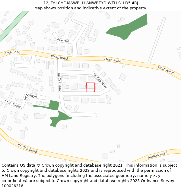 12, TAI CAE MAWR, LLANWRTYD WELLS, LD5 4RJ: Location map and indicative extent of plot