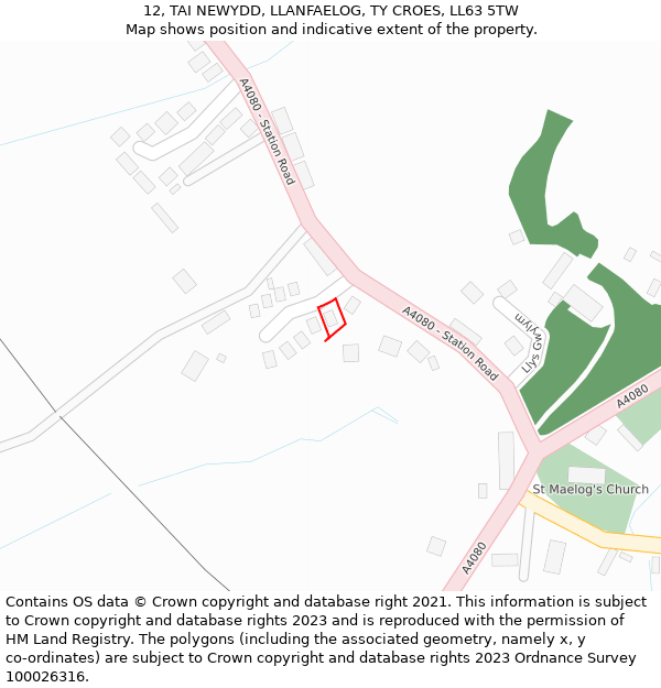 12, TAI NEWYDD, LLANFAELOG, TY CROES, LL63 5TW: Location map and indicative extent of plot