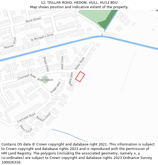 12, TAILLAR ROAD, HEDON, HULL, HU12 8GU: Location map and indicative extent of plot