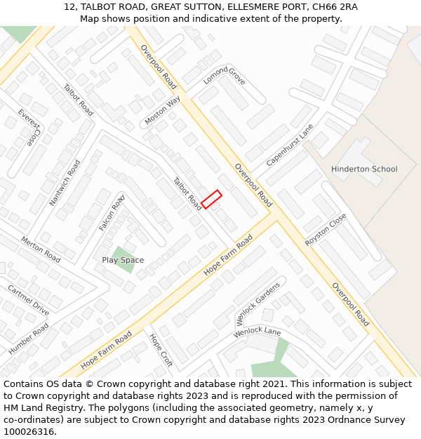 12, TALBOT ROAD, GREAT SUTTON, ELLESMERE PORT, CH66 2RA: Location map and indicative extent of plot