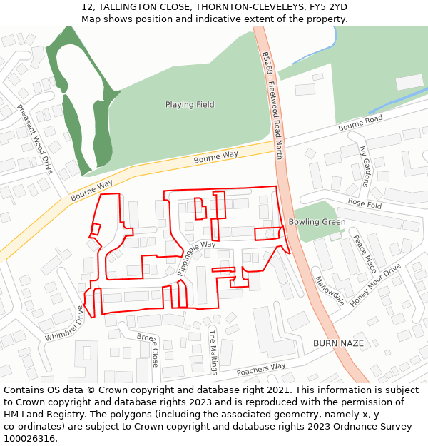 12, TALLINGTON CLOSE, THORNTON-CLEVELEYS, FY5 2YD: Location map and indicative extent of plot