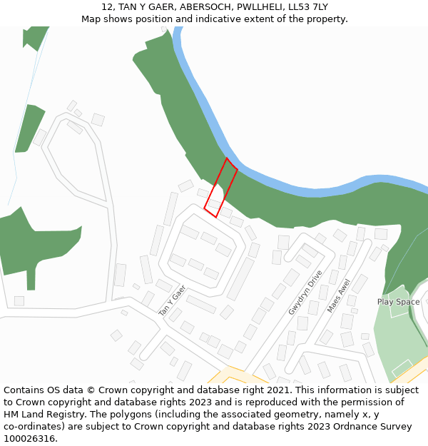 12, TAN Y GAER, ABERSOCH, PWLLHELI, LL53 7LY: Location map and indicative extent of plot