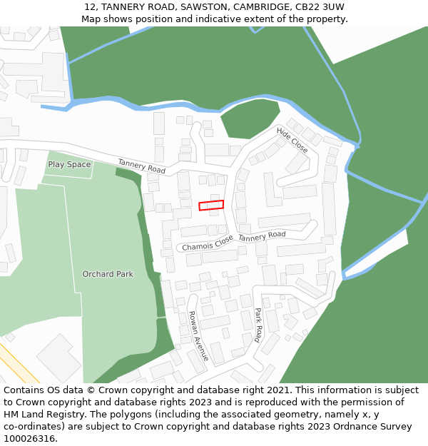 12, TANNERY ROAD, SAWSTON, CAMBRIDGE, CB22 3UW: Location map and indicative extent of plot