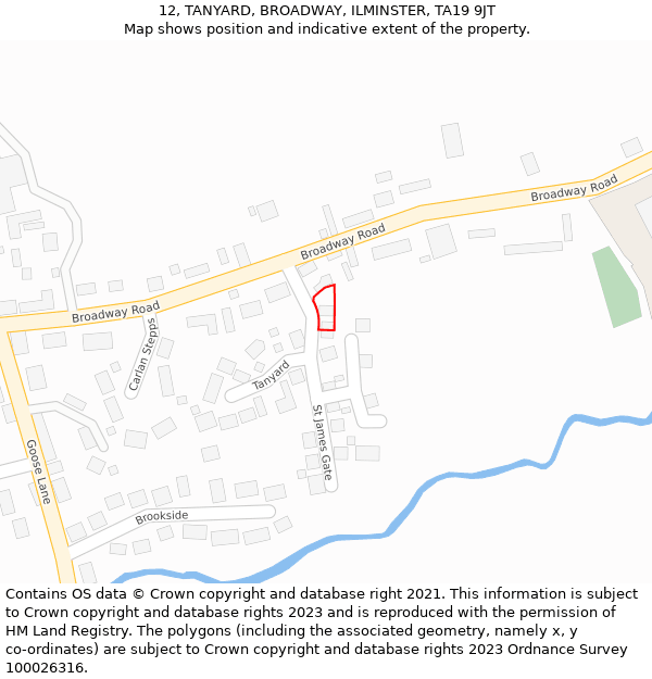 12, TANYARD, BROADWAY, ILMINSTER, TA19 9JT: Location map and indicative extent of plot