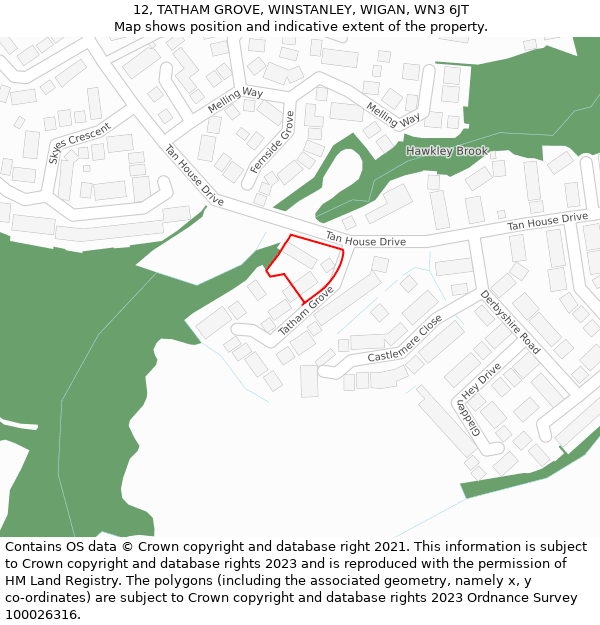 12, TATHAM GROVE, WINSTANLEY, WIGAN, WN3 6JT: Location map and indicative extent of plot