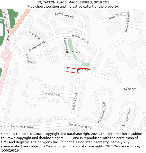 12, TATTON PLACE, MACCLESFIELD, SK10 2GS: Location map and indicative extent of plot