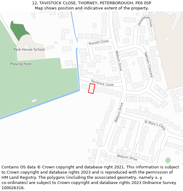 12, TAVISTOCK CLOSE, THORNEY, PETERBOROUGH, PE6 0SP: Location map and indicative extent of plot
