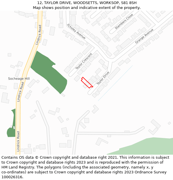 12, TAYLOR DRIVE, WOODSETTS, WORKSOP, S81 8SH: Location map and indicative extent of plot