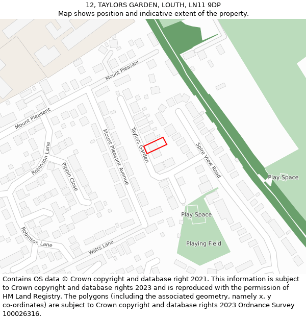 12, TAYLORS GARDEN, LOUTH, LN11 9DP: Location map and indicative extent of plot