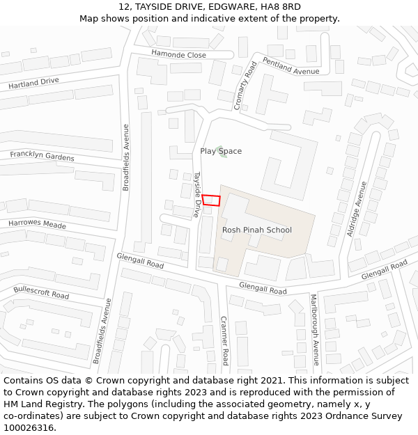 12, TAYSIDE DRIVE, EDGWARE, HA8 8RD: Location map and indicative extent of plot